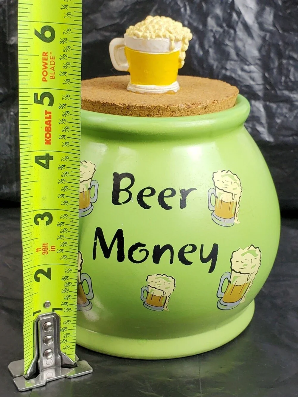 Novelty Beer Money Bar Decoration Cork Lid Ceramic Jar Breweriana Man Cave - GUC